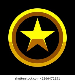 Gold star. Golden military rank icon, game achievement rating, battle award, reward signs.