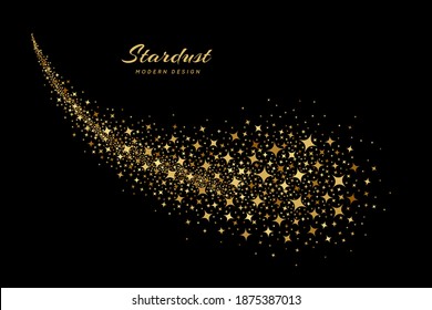 Gold star. Golden shooting stars. Trail falling star. Line stardust. Icon black silhouette starry cluster. Abstract bright sparks isolated on white background. Sparkle particle. Design prints. Vector 