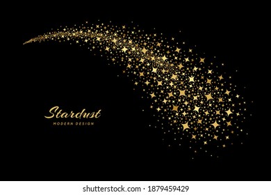 Gold star. Golden shooting stars. Trail falling star. Line stardust. Icon black silhouette starry cluster. Abstract bright sparks isolated on white background. Sparkle particle. Design prints. Vector 