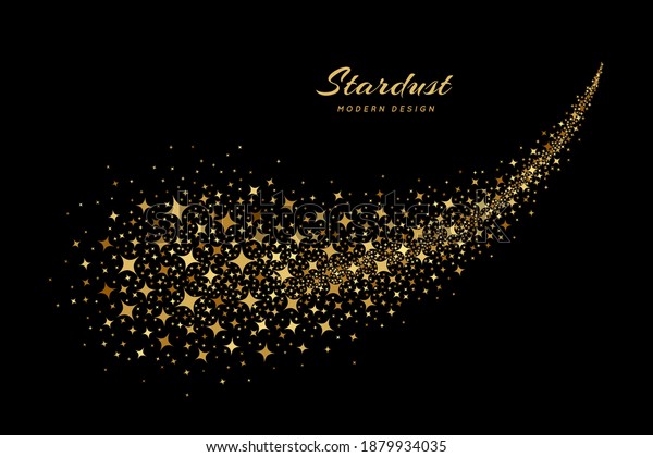 Gold star. Golden shooting stars. Trail falling\
star. Line stardust. Icon black silhouette starry cluster. Abstract\
bright sparks isolated on white background. Sparkle particle.\
Design prints. Vector