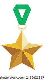 Gold star with green ribbon isolated on white background. Vector illustration, EPS10