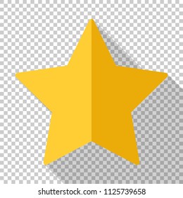 Gold star icon in flat style with long shadow on transparent background