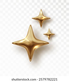 Gold star icon. Glittering sparkle, twinkle element. Realistic 3D Christmas vector isolated