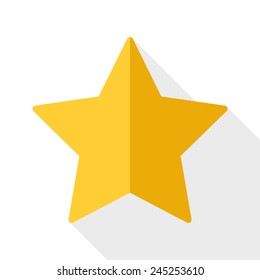 Gold star icon with long shadow on white background