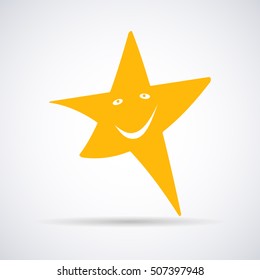 Gold star, icon on a white background with a shadow, stylish vector illustration