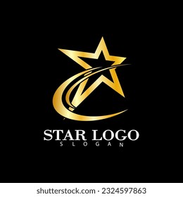 Gold Star icon Template vector illustration design isolated on black background
