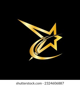 Gold Star icon Template vector illustration design isolated on black background