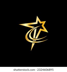 Gold Star icon Template vector illustration design isolated on black background