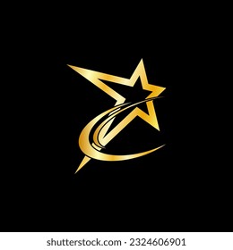 Gold Star icon Template vector illustration design isolated on black background