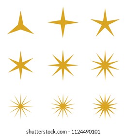 Gold star icons set, various golden isolated stars, vector illustration.