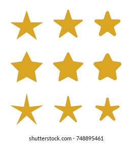 Gold star icons set, various five pointed gold isolated stars, vector illustration.
