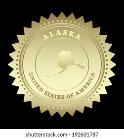 Gold star label with map of Alaska, vector