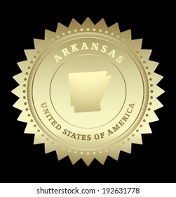 Gold star label with map of Arkansas, vector