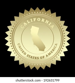 Gold star label with map of California, vector
