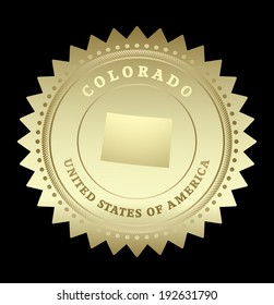 Gold star label with map of Colorado, vector