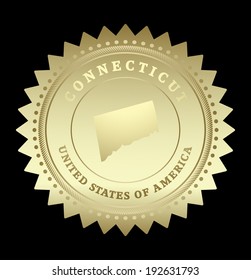 Gold star label with map of Connecticut, vector