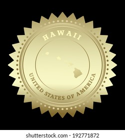 Gold star label with map of Hawaii, vector
