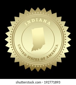 Gold star label with map of Indiana, vector