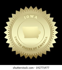 Gold star label with map of Iowa, vector