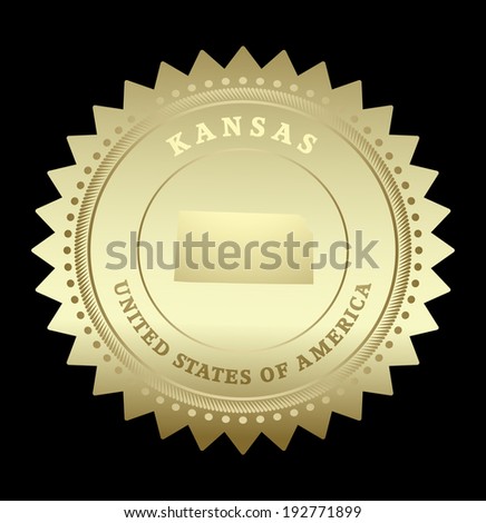 Gold star label with map of Kansas, vector