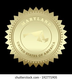 Gold star label with map of Maryland, vector