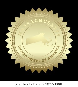 Gold star label with map of Massachusetts, vector