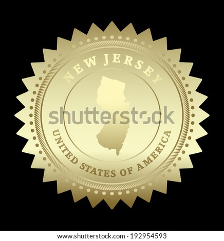 Gold star label with map of Wisconsin , vector