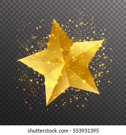 Gold star with lights sparkles on transparent background. Vector illustration.