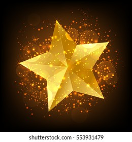Gold star with lights sparkles. Vector illustration.