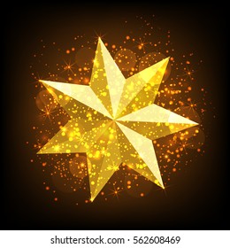 Gold star with lights sparkles. Vector illustration.
