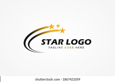 Gold Star Logo. Black and Gold Gradient Shape Star Icon with Comets isolated on White Background. Usable for Business and Branding Logos. Flat Vector Logo Design Template Element.