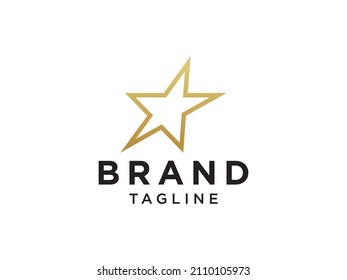 Gold Star Logo. Black and Gold Gradient Shape Star Icon Line Style isolated on White Background. Usable for Business and Branding Logos. Flat Vector Logo Design Template Element.