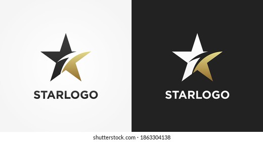Logotipo Gold Star. Icono de estrella de forma negra y dorada aislado en fondo doble. Usable para logotipos de empresas y marcas. Elemento de plantilla de diseño de logotipo de vectores planos.