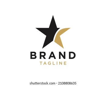 Gold Star Logo. Black and Gold Shape Star Icon isolated on White Background. Usable for Business and Branding Logos. Flat Vector Logo Design Template Element.
