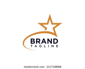 Gold Star Logo. Black and Gold Shape Star Icon with Line isolated on White Background. Usable for Business and Branding Logos. Flat Vector Logo Design Template Element.