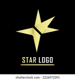Gold Star Logo, Gold Crown Logo vector in elegant style on black background. Vector Illustration.