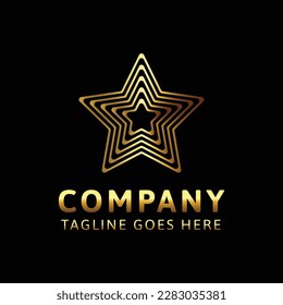 Gold star logo design template with black background
