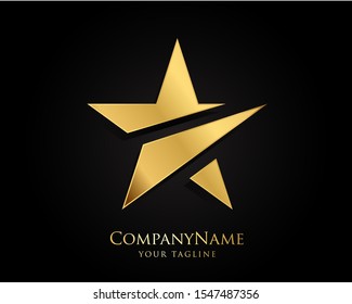 Gold Star Logo Designs Vector Template with Black Background