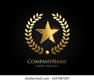 Gold Star Logo Designs Vector Template with Black Background