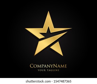 Gold Star Logo Designs Vector Template with Black Background