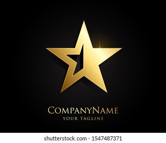 Gold Star Logo Designs Vector Template with Black Background