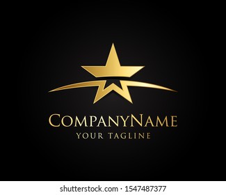 Gold Star Logo Designs Vector Template with Black Background