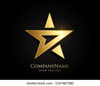 Gold Star Logo Designs Vector Template with Black Background