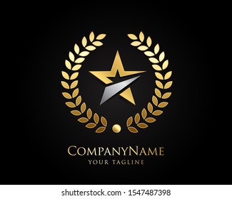 Gold Star Logo Designs Vector Template with Black Background