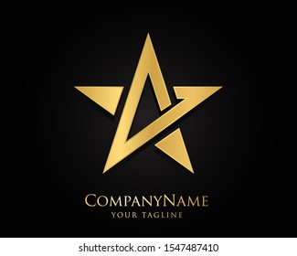 Gold Star Logo Designs Vector Template with Black Background