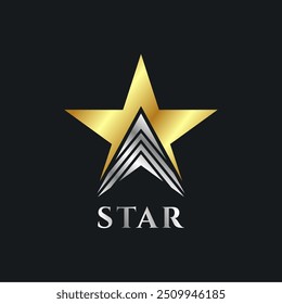 Gold star logo icon and bright silver lines