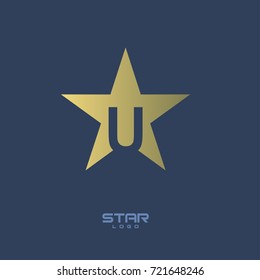 Gold Star Logo With Letter U in Dark Blue Background. Vector Eps.10
