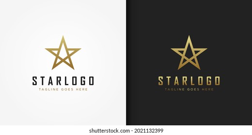 Gold Star Logo Line. Simple Geometric Five Star Icon isolated on Double Background. Usable for Business and Branding Logos. Flat Vector Logo Design Template Element.