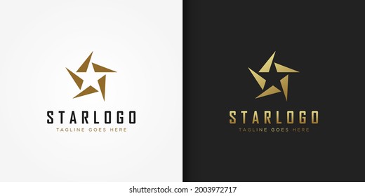 Gold Star Logo. Luxury Star Icon with Geometric Shapes Cutout Style isolated on Double Background. Usable for Business and Branding Logos. Flat Vector Logo Design Template Element.