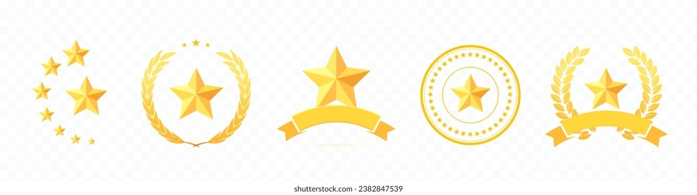 Logotipo de estrella de oro. Medallas vectoriales y insignias con estrellas. Iconos de logro. Premio Ganador. Trofeo de la Competencia